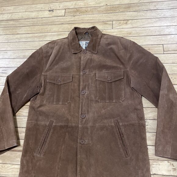 NEUTRAL TERRITORY Parka Leather Jacket Men M Brown Western Cowboy Button Coat 46 - Picture 4 of 16